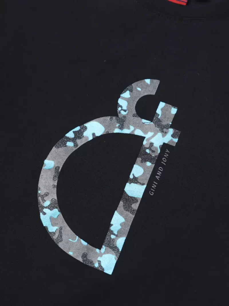 Gini & Jony Boys Black Printed Cotton T-Shirt Full Sleeves