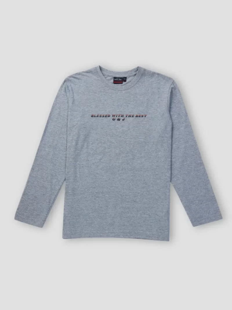 Gini & Jony Boys Grey Solid Cotton Full Sleeves T-Shirt
