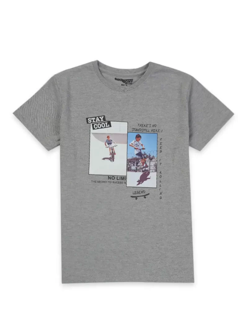 Gini & Jony Boys Grey Printed Cotton Full Sleeves T-Shirt