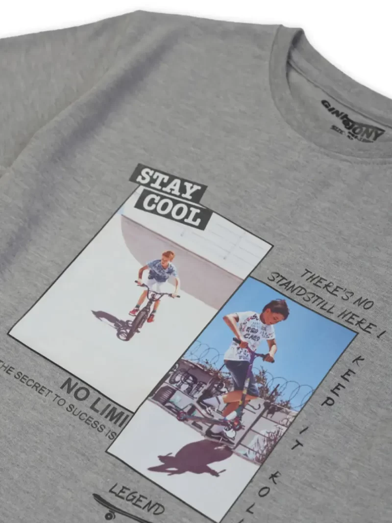 Gini & Jony Boys Grey Printed Cotton Full Sleeves T-Shirt