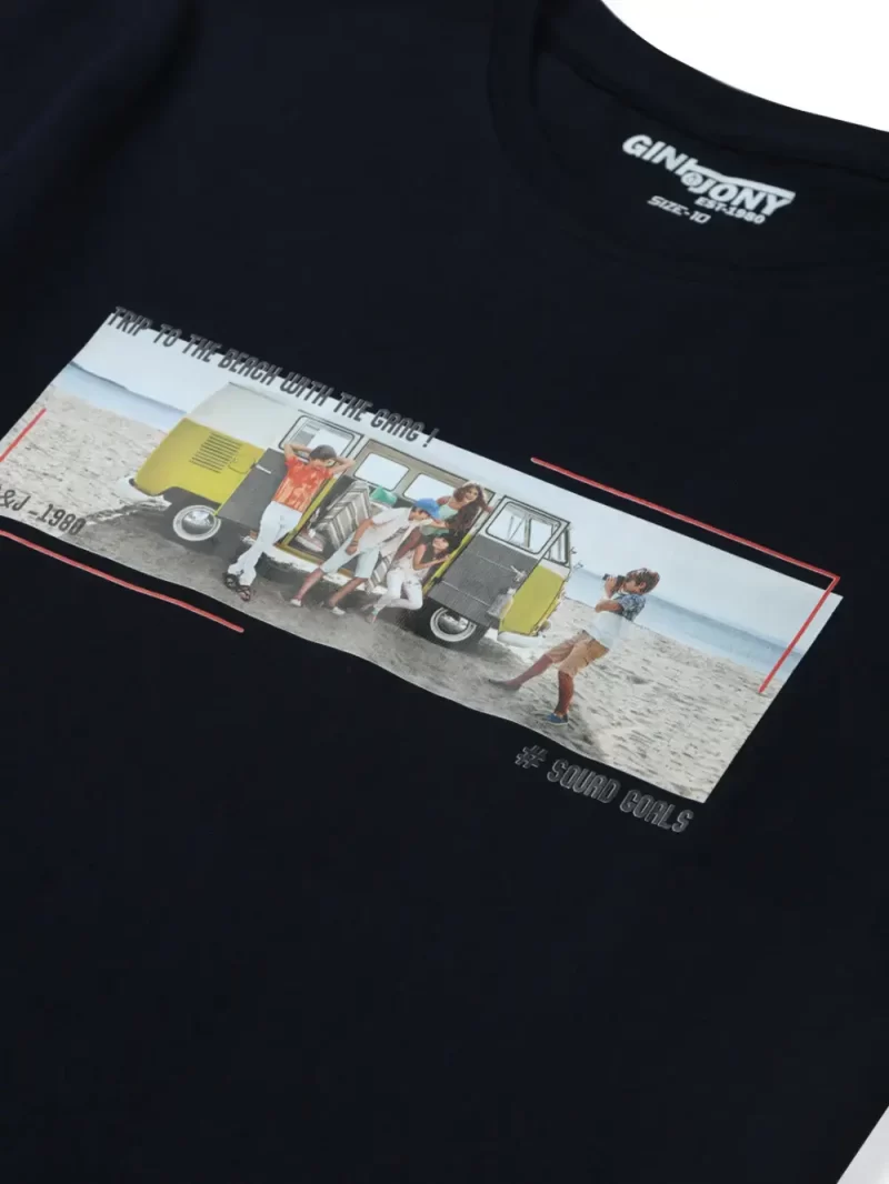 Gini & Jony Boys Black Printed Cotton T-Shirt Full Sleeves