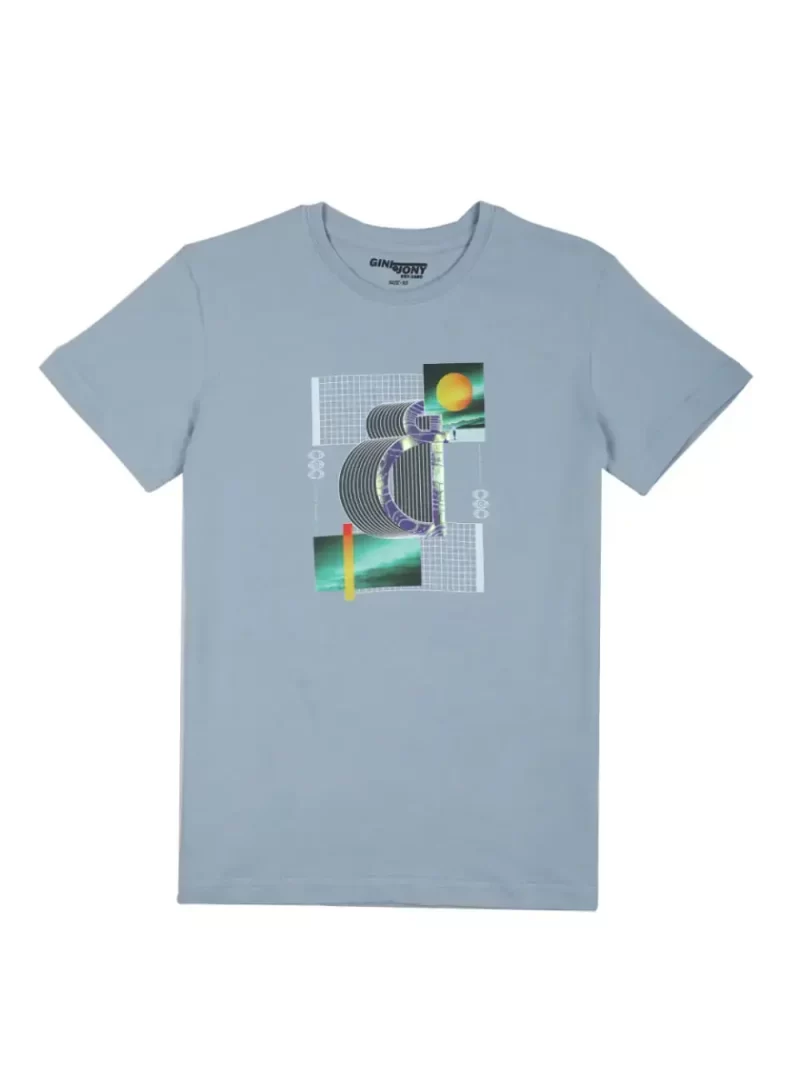 Gini & Jony Boys Blue Printed Cotton T-Shirt Half Sleeves