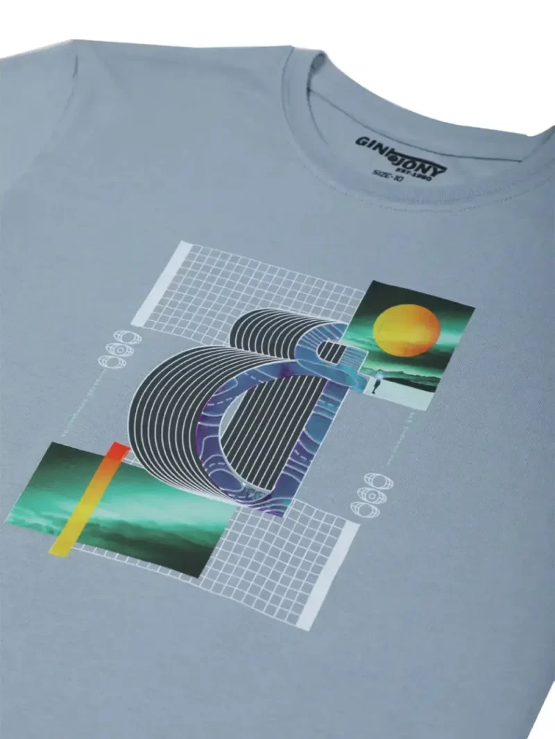 Gini & Jony Boys Blue Printed Cotton T-Shirt Half Sleeves