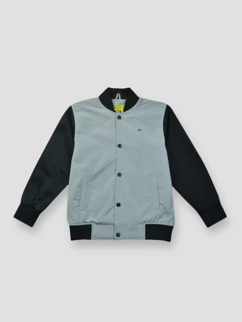 Gini & Jony Boys Grey Solid Taffeta Full Sleeves Woven Jacket