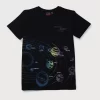 Gini & Jony Boys Black Printed Cotton T-Shirt Half Sleeves