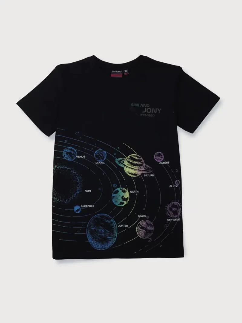 Gini & Jony Boys Black Printed Cotton T-Shirt Half Sleeves