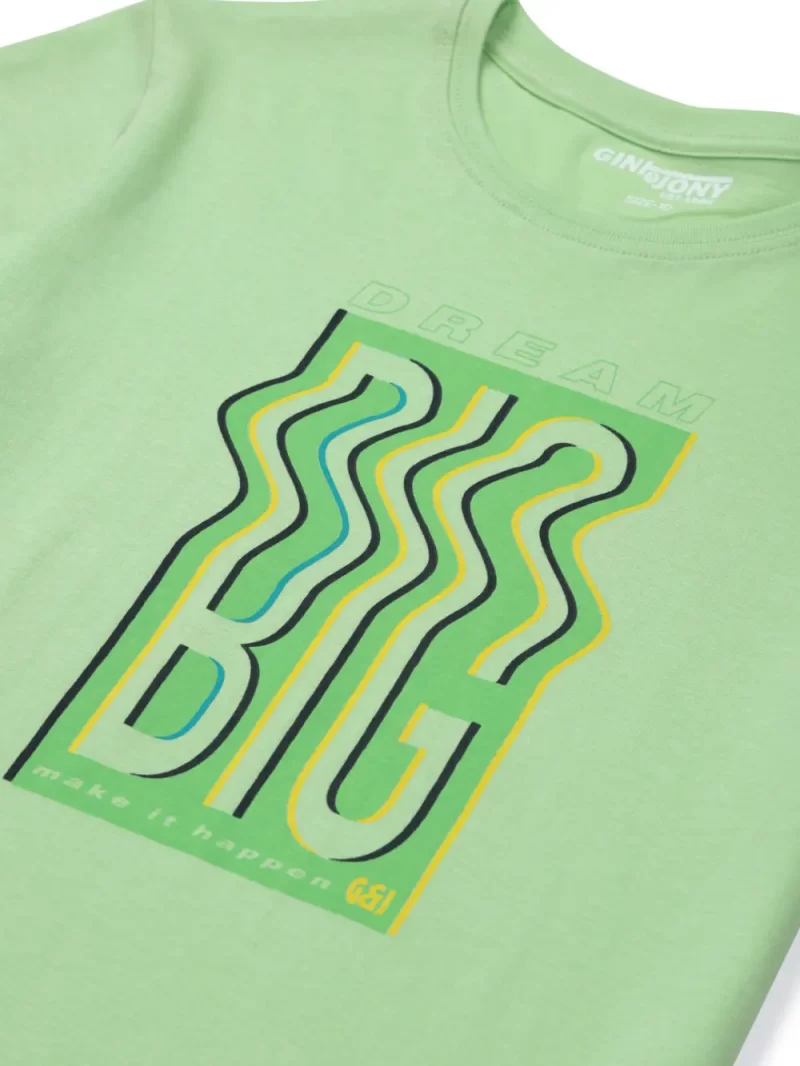 Gini And Jony Boys Green Printed Cotton T-Shirt Half Sleeves