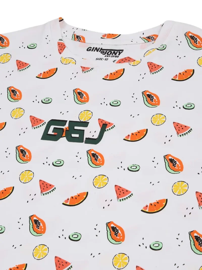 Gini & Jony Boys White Printed Cotton Half Sleeves T-Shirt