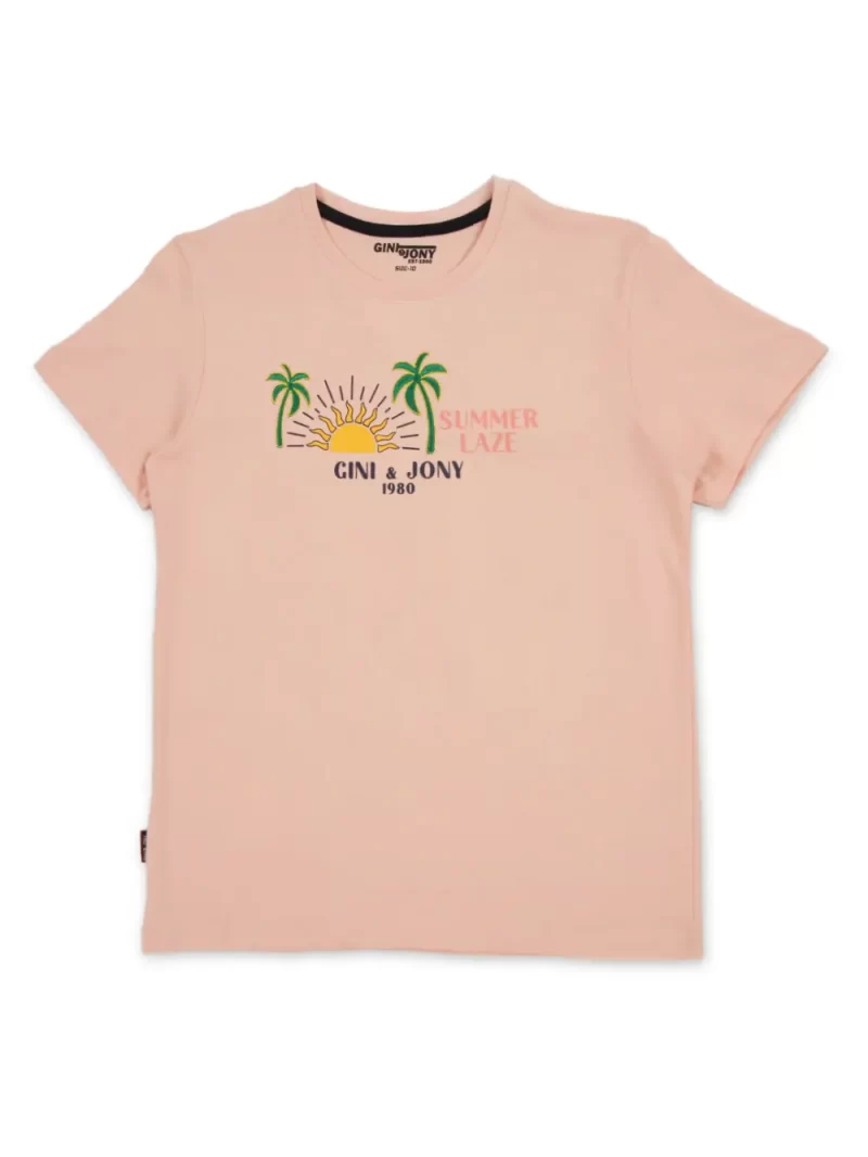 Gini & Jony Boys Pink Solid Cotton Half Sleeves T-Shirt
