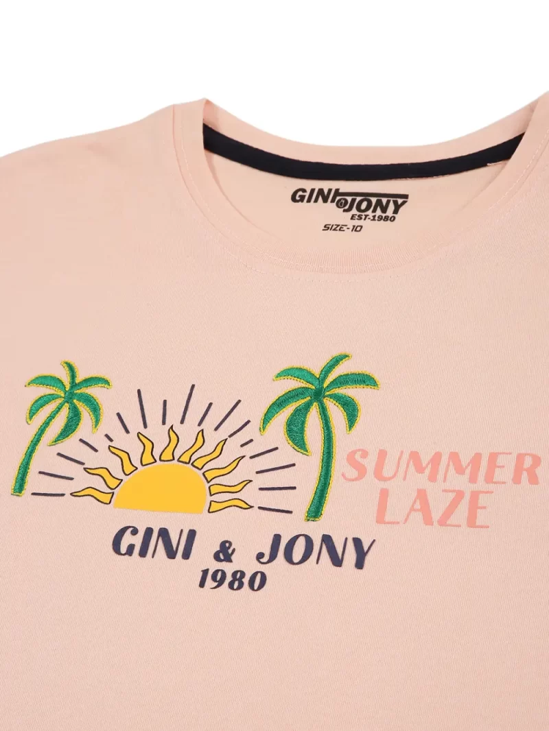 Gini & Jony Boys Pink Solid Cotton Half Sleeves T-Shirt