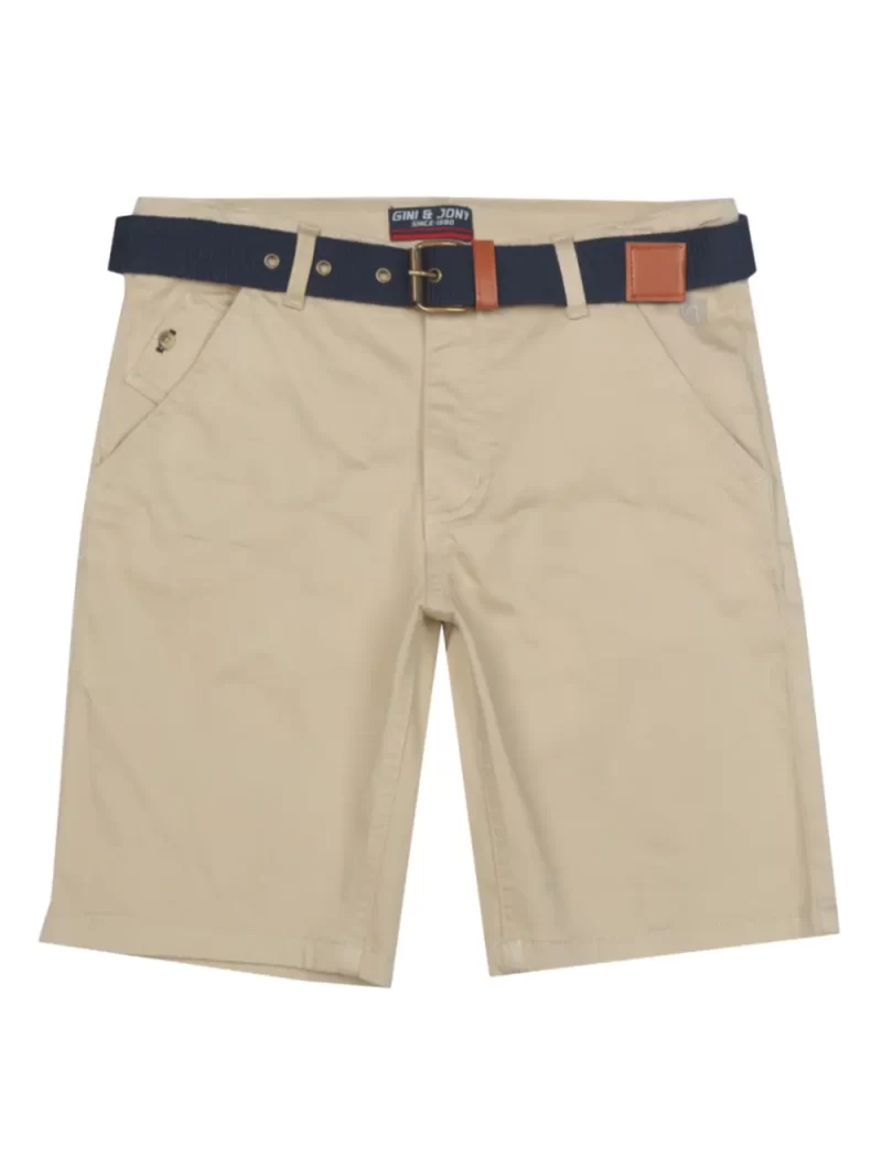 Gini And Jony Boys Beige Solid Cotton Bermuda Fixed Waist