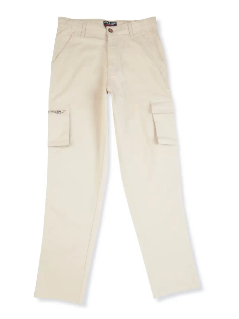 Gini And Jony Boys Beige Solid Trouser Fixed Waist