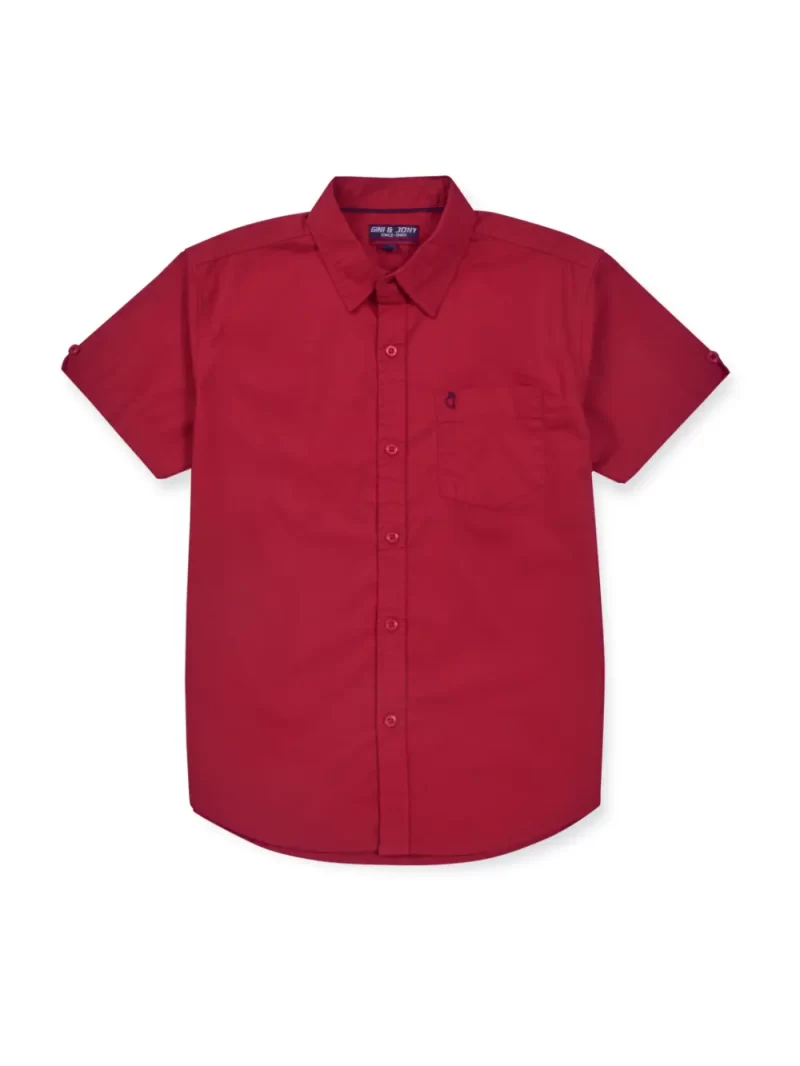 Gini & Jony Boys Red Solid Cotton Half Sleeves Shirt