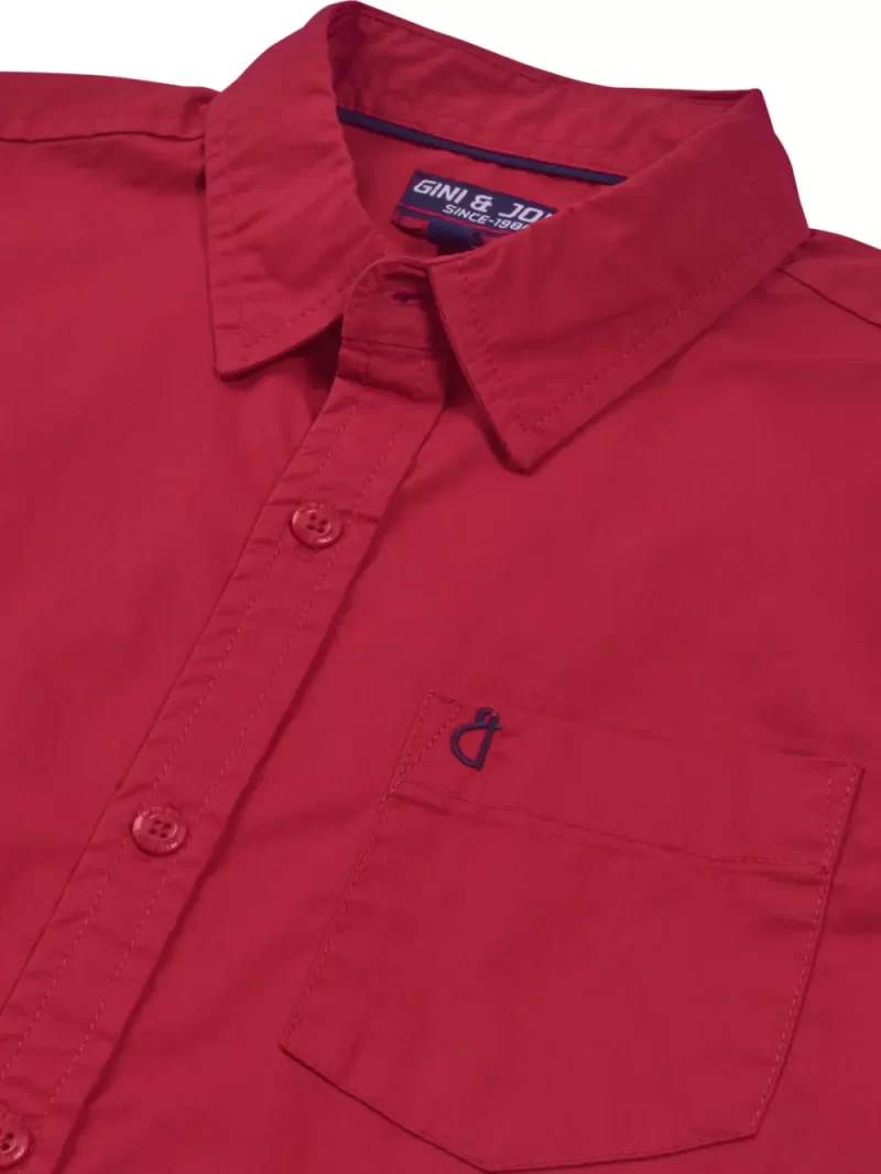 Gini & Jony Boys Red Solid Cotton Half Sleeves Shirt