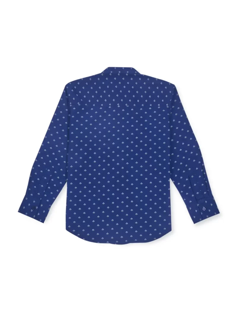 Gini & Jony Boys Blue Printed Cotton Denim Full Sleeves Shirt