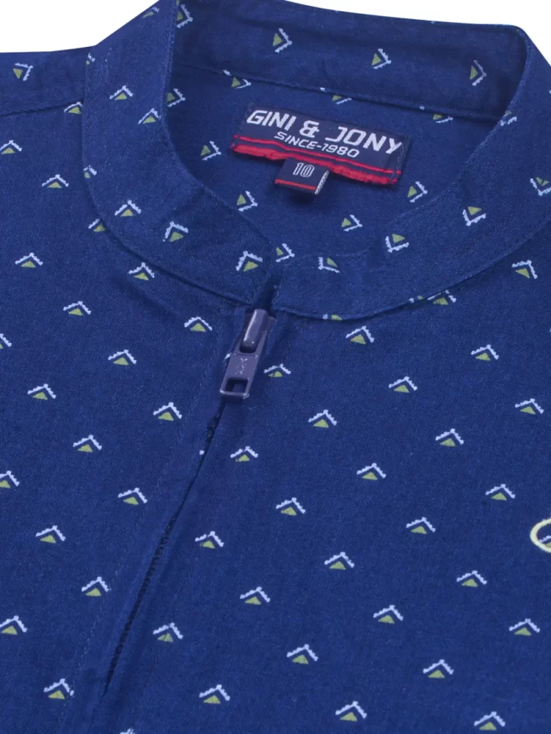 Gini & Jony Boys Blue Printed Cotton Denim Full Sleeves Shirt