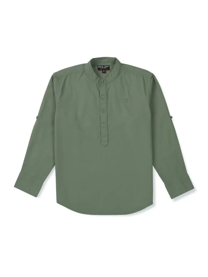 Gini & Jony Boys Grey Solid Cotton Full Sleeves Shirt