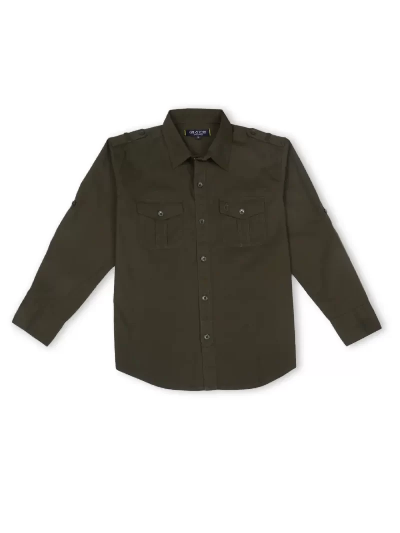 Gini & Jony Boys Brown Solid Cotton Full Sleeves Shirt
