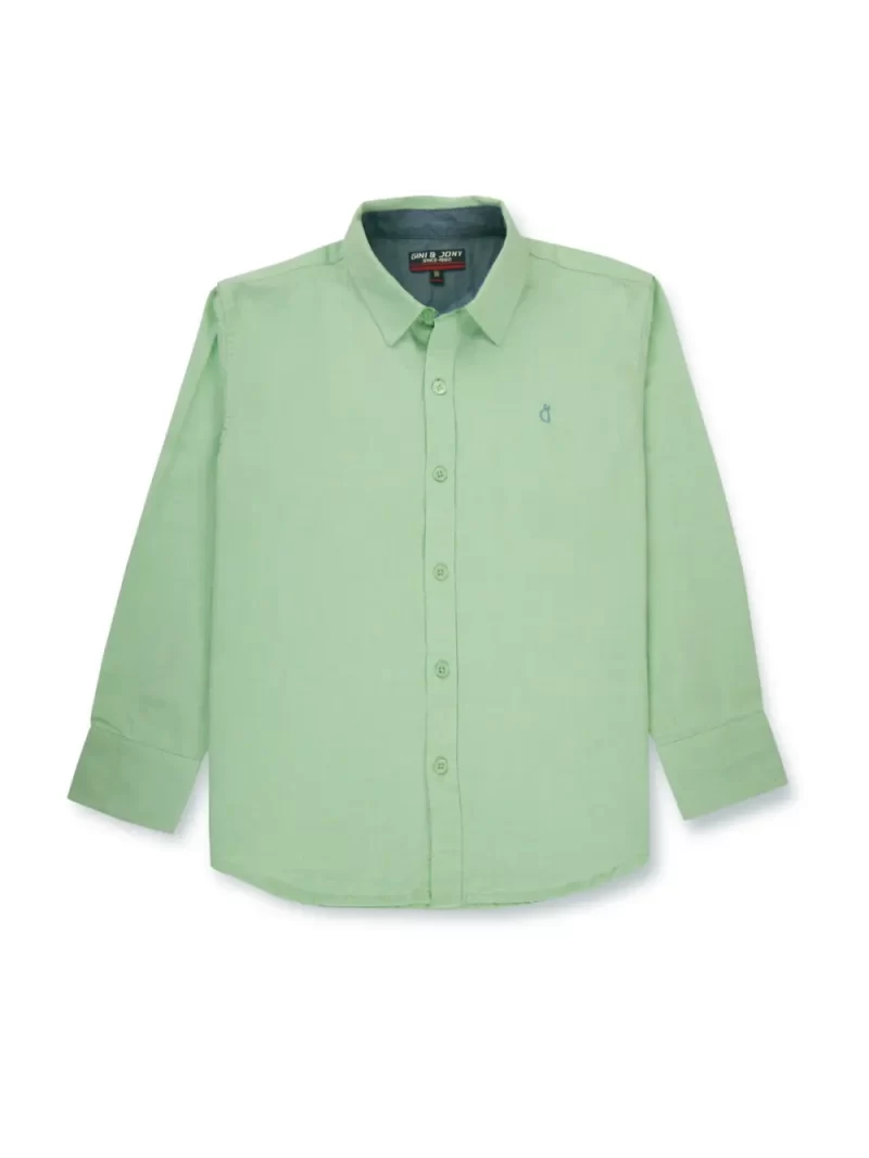 Gini & Jony Boys Green Solid Plain Dyed Cotton Twill Full Sleeves Shirt