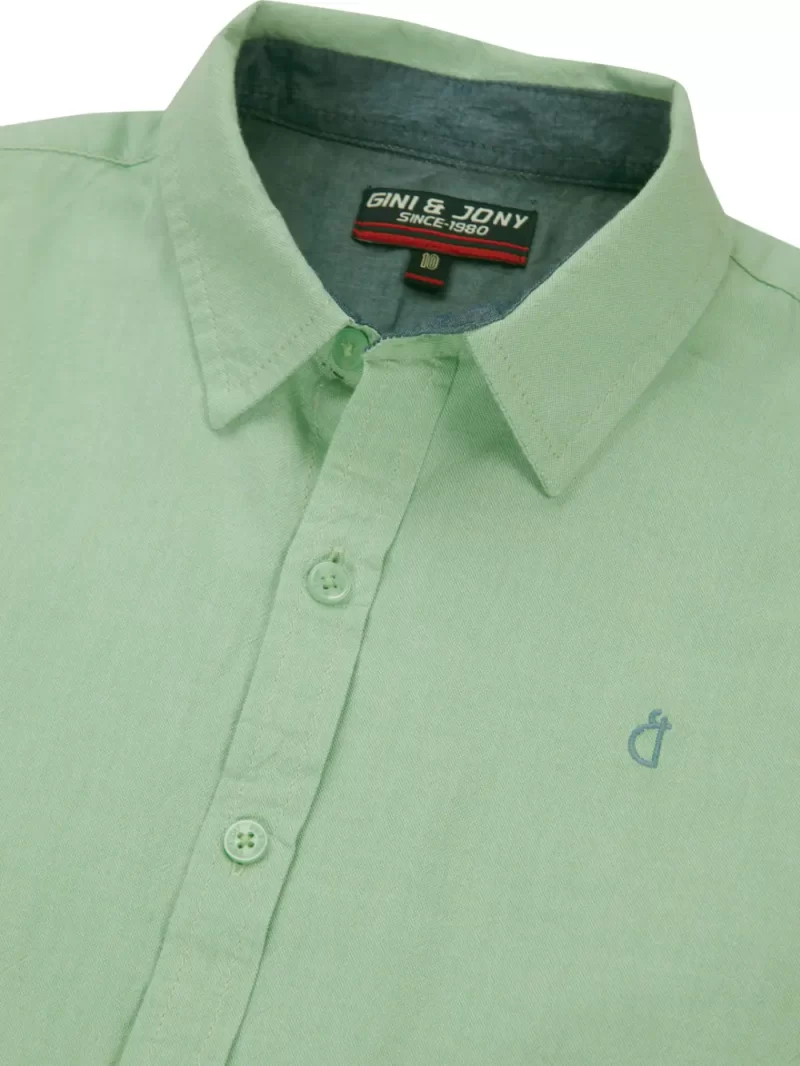 Gini & Jony Boys Green Solid Plain Dyed Cotton Twill Full Sleeves Shirt