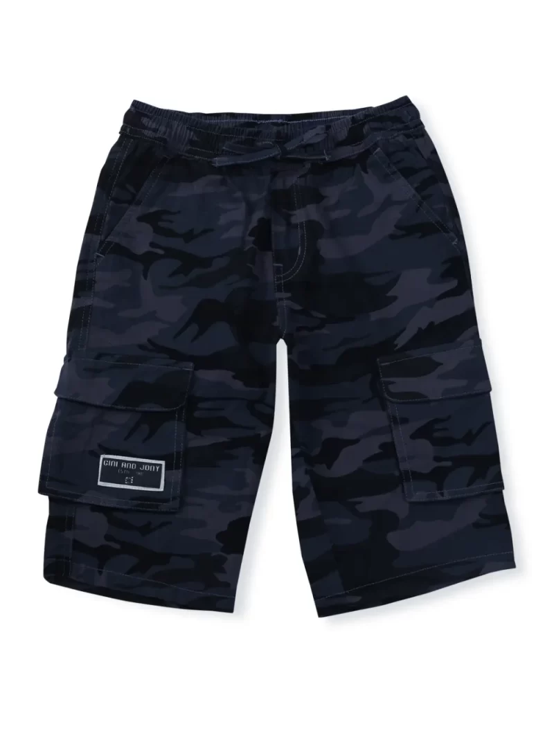 Gini & Jony Boys Olive Printed Cotton Bermuda Elasticated