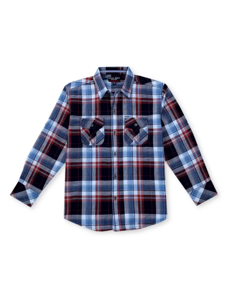 Gini & Jony Boys Blue Checks Cotton Twill Full Sleeves Shirt