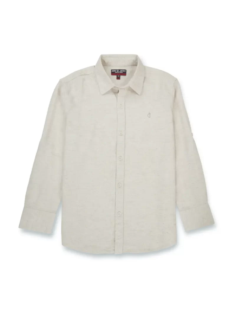 Gini & Jony Boys Off White Solid Cotton Khadi Full Sleeves Shirt