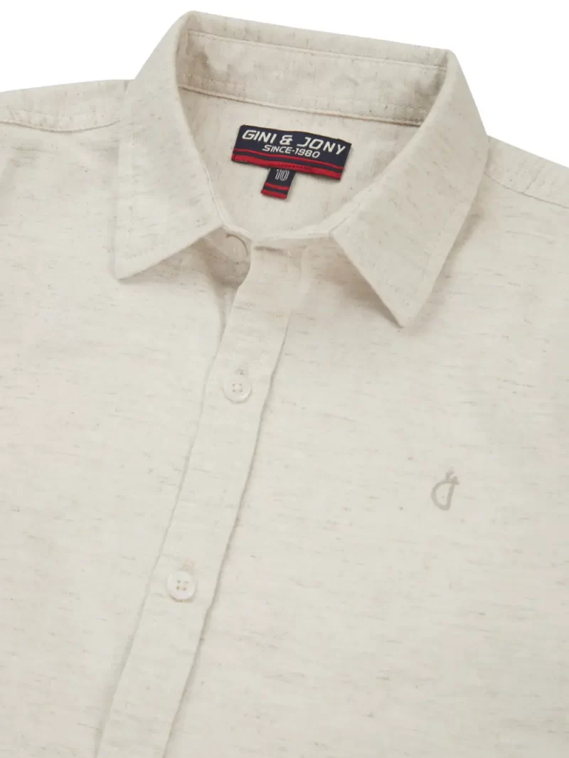 Gini & Jony Boys Off White Solid Cotton Khadi Full Sleeves Shirt