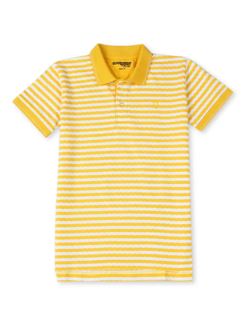 Gini & Jony Boys Yellow Printed Knitted Half Sleeves Polo T-Shirt