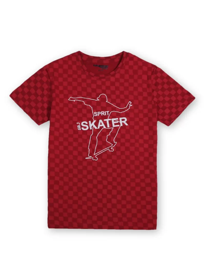 Gini & Jony Boys Red Checks Knit Half Sleeves T-Shirt