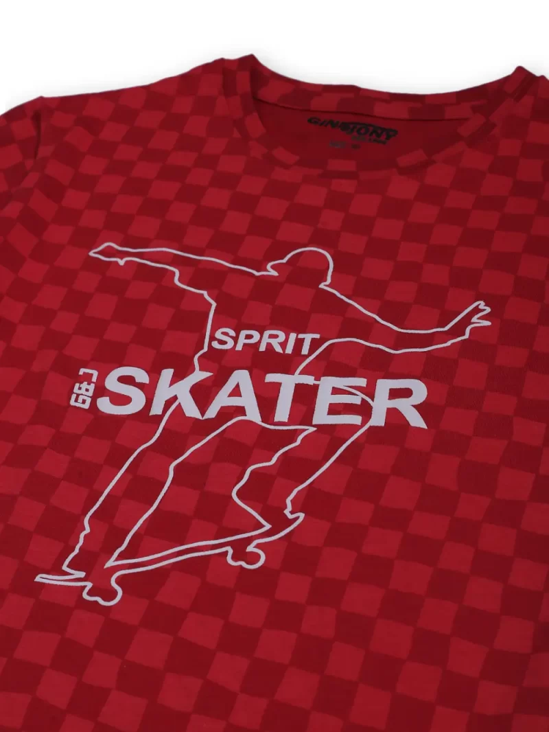 Gini & Jony Boys Red Checks Knit Half Sleeves T-Shirt