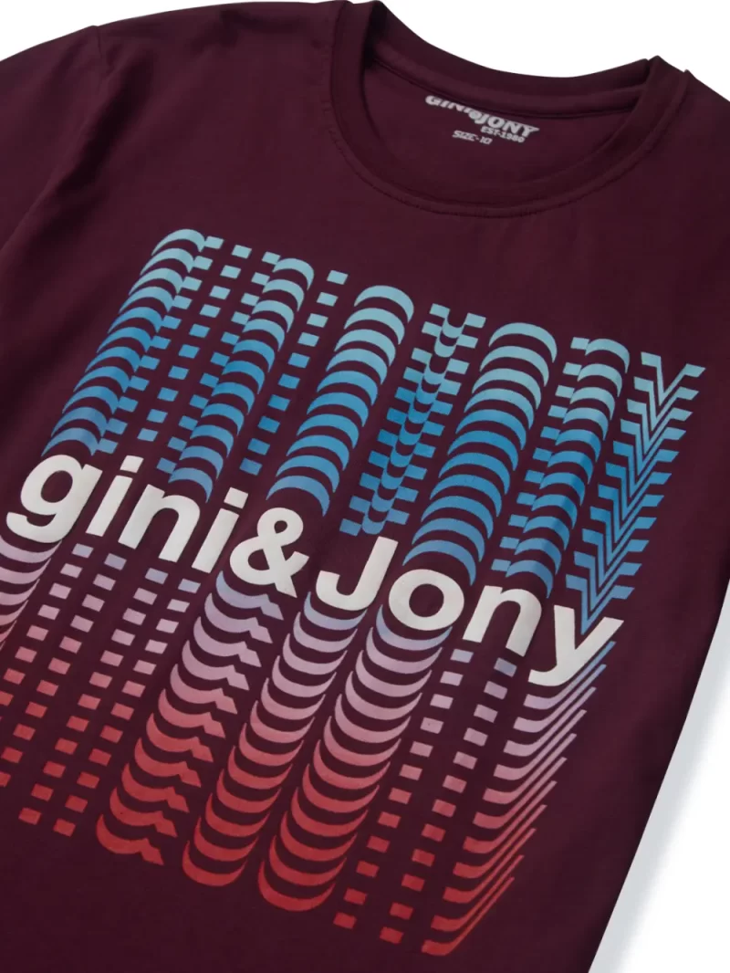 Gini And Jony Boys Red Printed Cotton Half Sleeves T-Shirt
