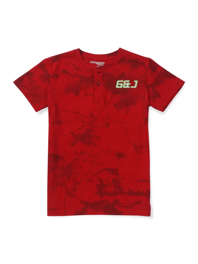 Gini And Jony Boys Red Cotton Solid T-Shirt Half Sleeves