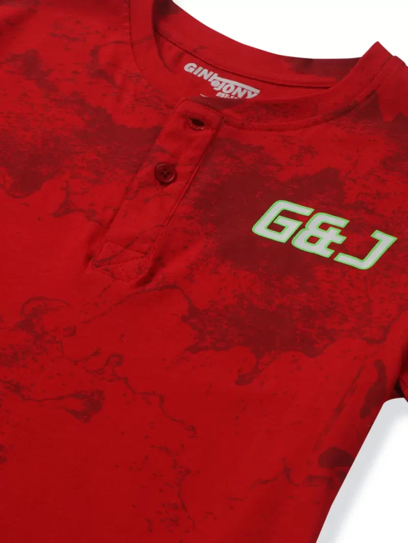Gini And Jony Boys Red Cotton Solid T-Shirt Half Sleeves