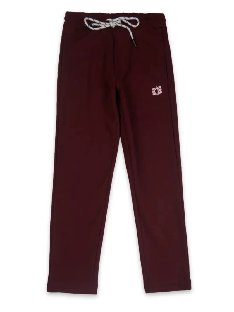 Gini And Jony Boys Maroon Solid Cotton Elasticated Track Pant