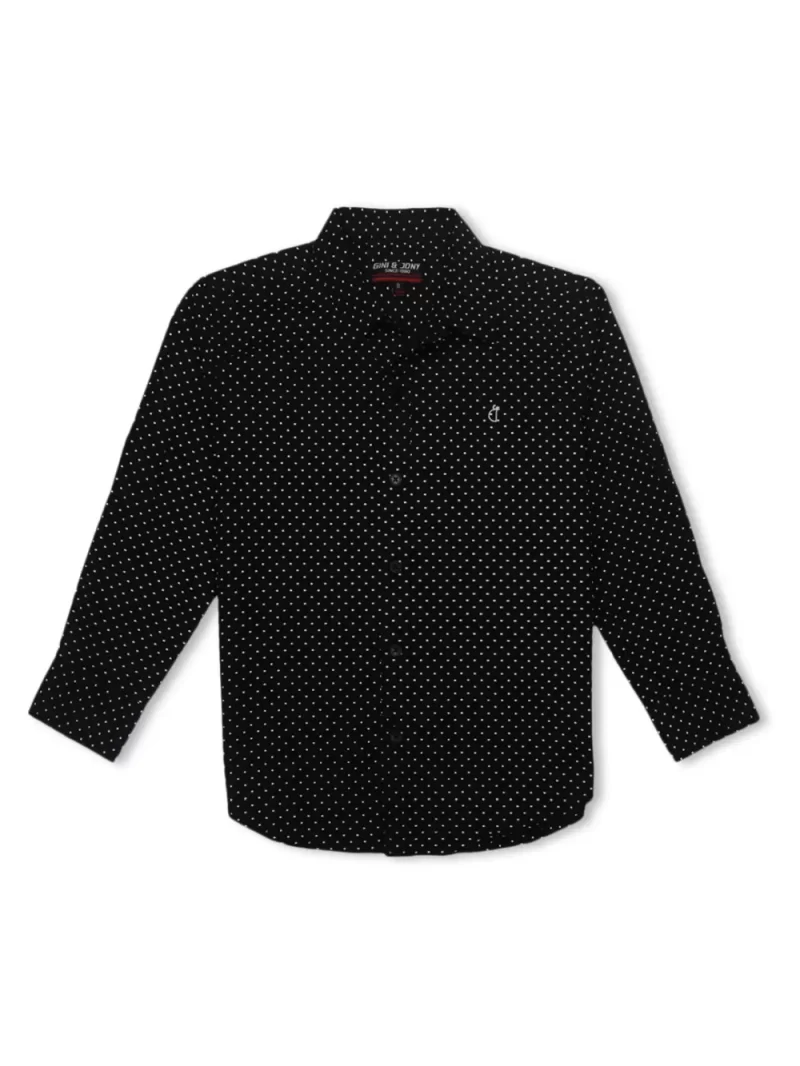 Gini And Jony Boys Black Printed Cotton Full Sleeves Shirt