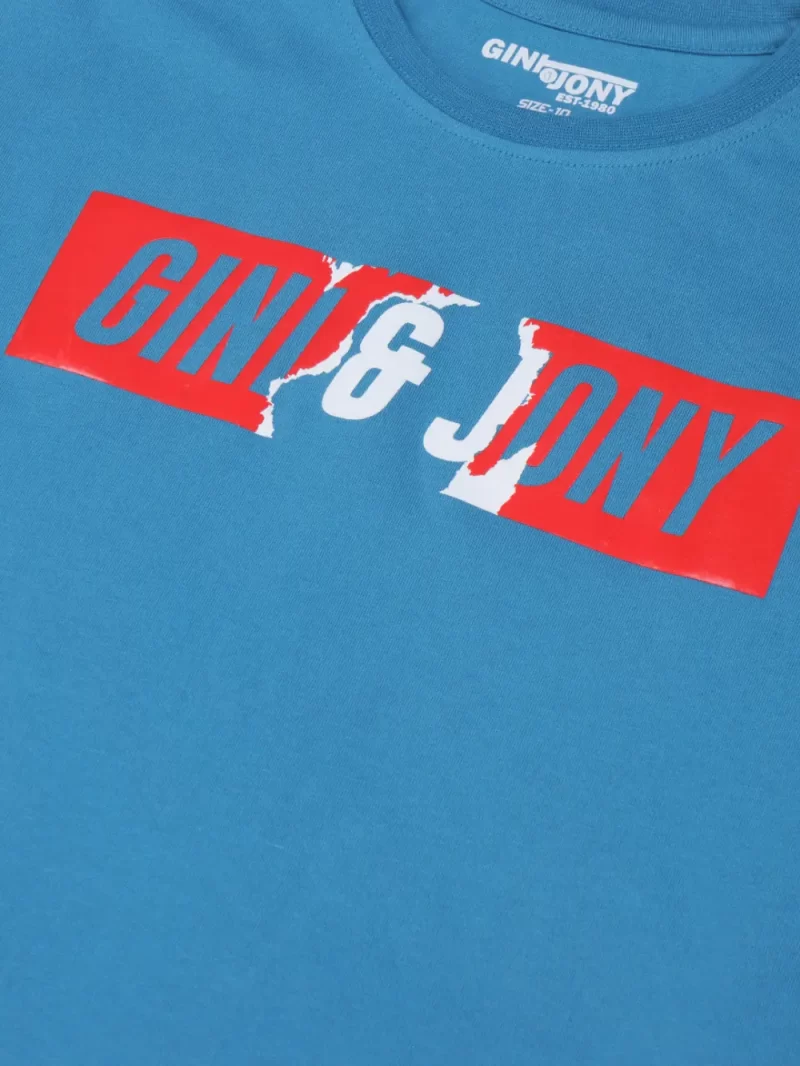 Gini And Jony Boys Blue Printed Cotton Half Sleeves T-Shirt