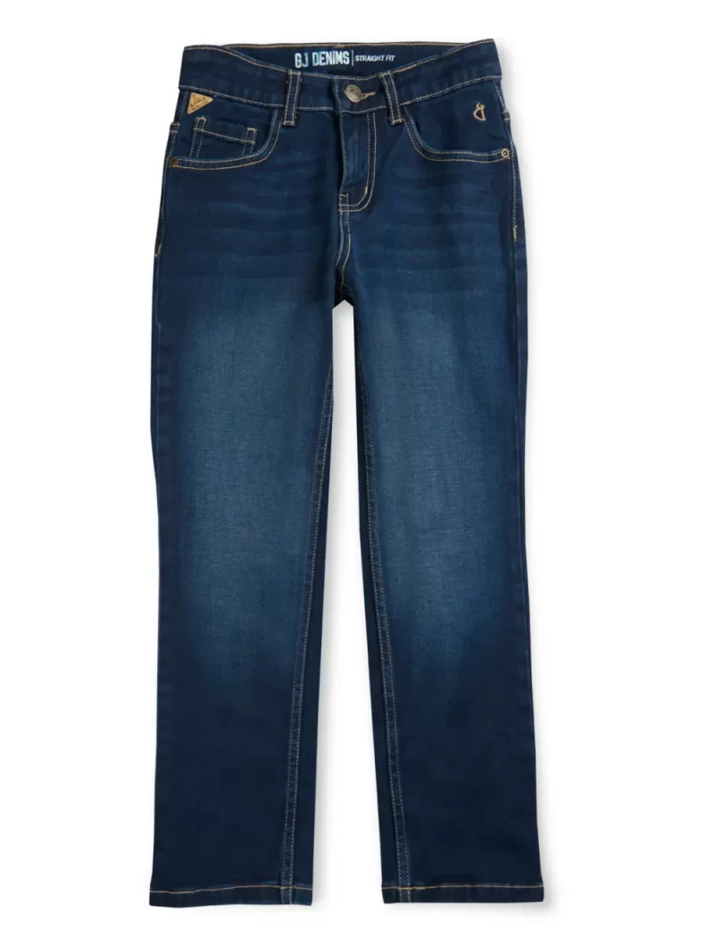 Gini & Jony Boys Navy Blue Solid Denim Fixed Waist Jeans