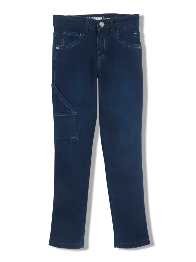 Gini & Jony Boys Blue Solid Denim Fixed Waist Jeans