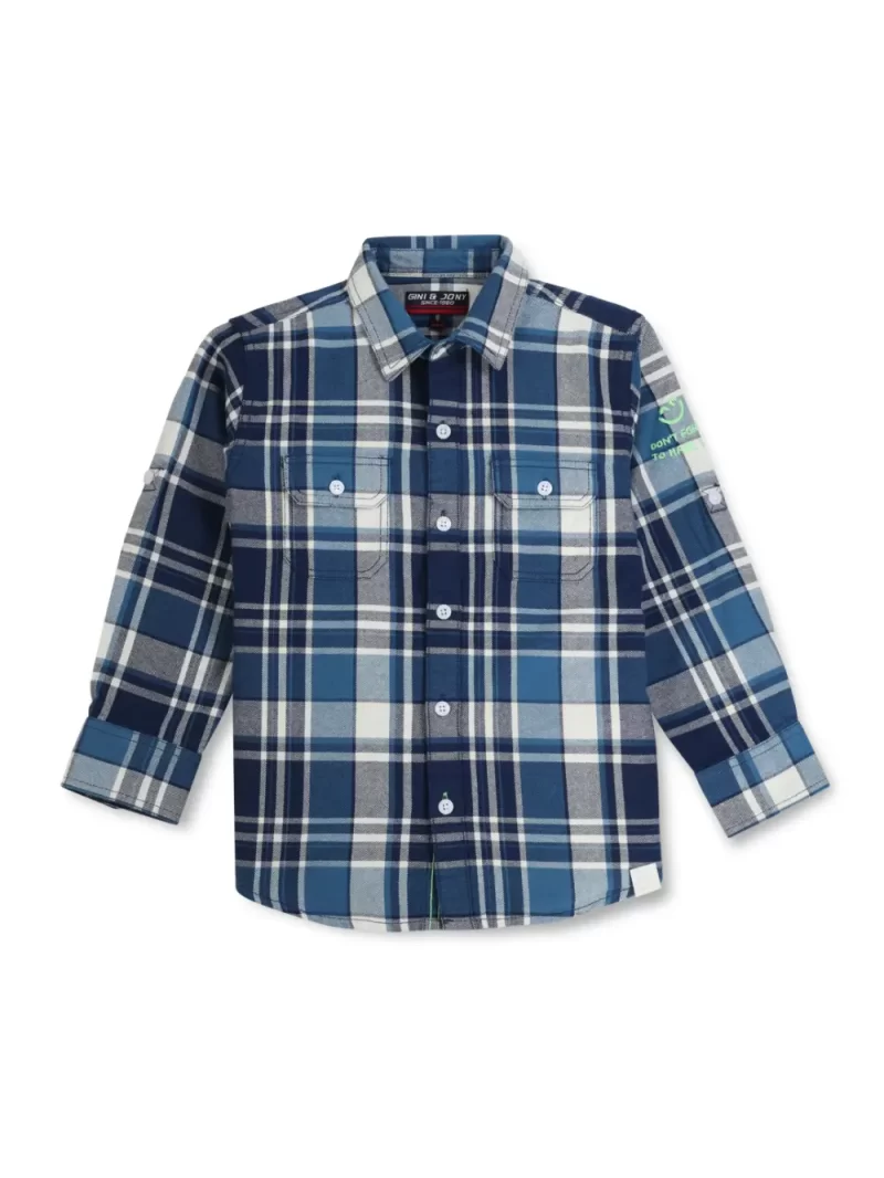 Gini & Jony Boys Blue Checks Cotton Shirt