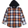 Gini & Jony Boys Orange Blue Woven Checkered Full Sleeve Shirt With Hoodie