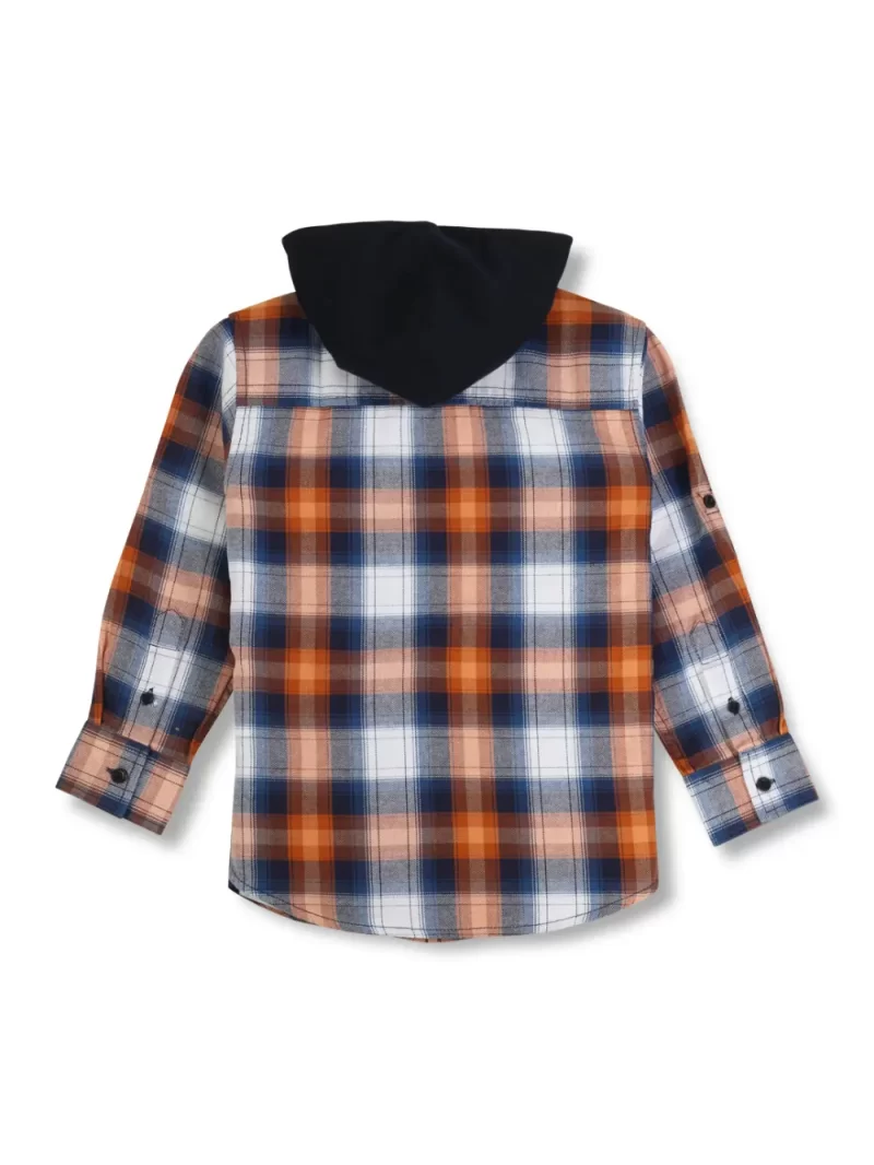 Gini & Jony Boys Orange Blue Woven Checkered Full Sleeve Shirt With Hoodie