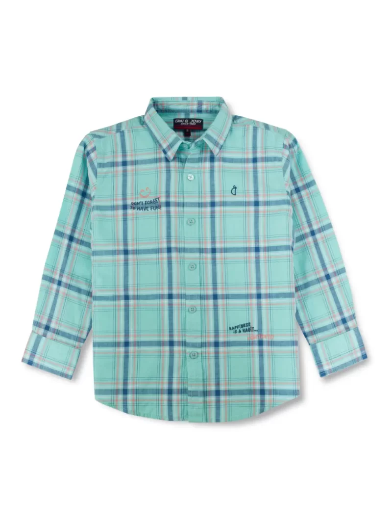 Gini And Jony Boys Blue Checks Woven Full Sleeves Shirt