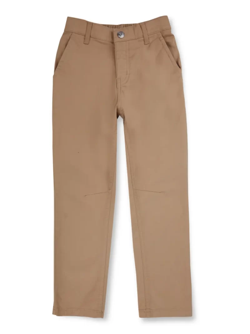 Gini & Jony Boys Brown Solid Cotton Fixed Waist Trouser