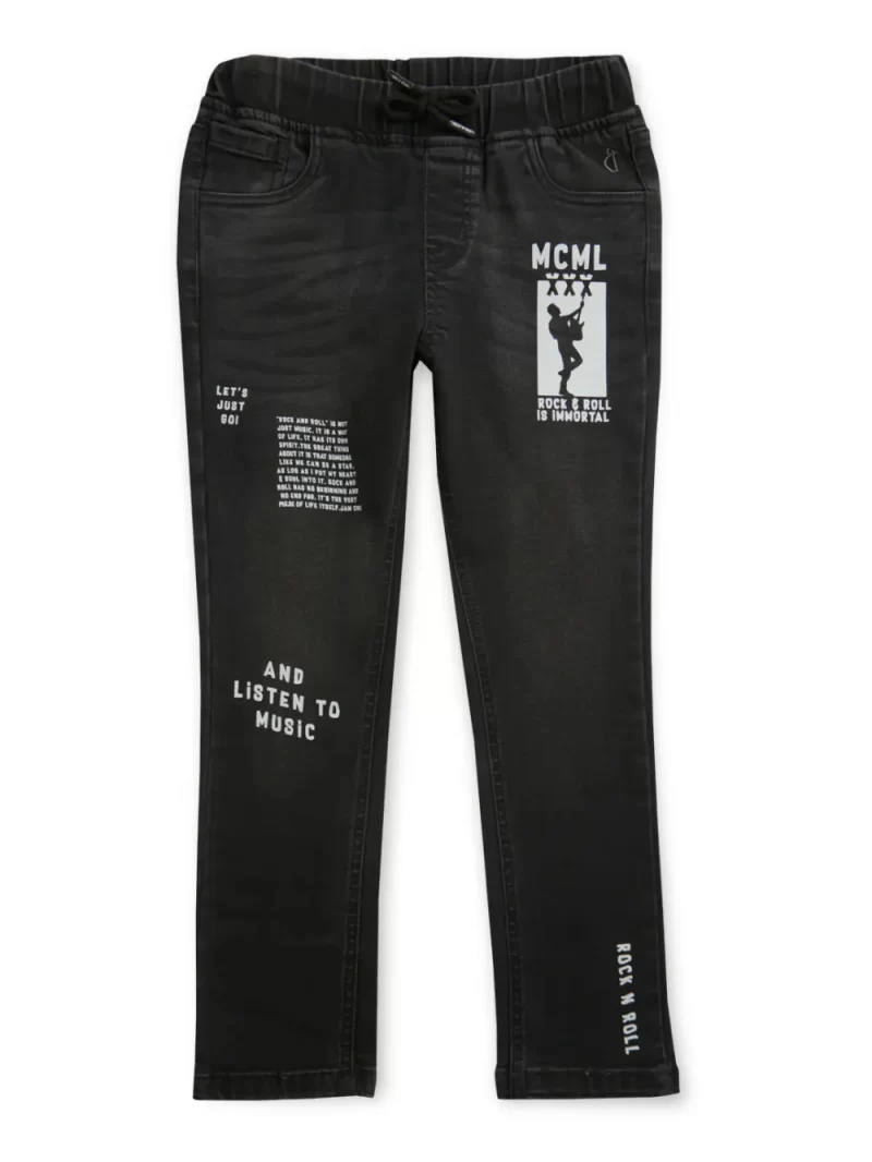 Gini And Jony Boys Black Printed Denim Elasticated Jeans