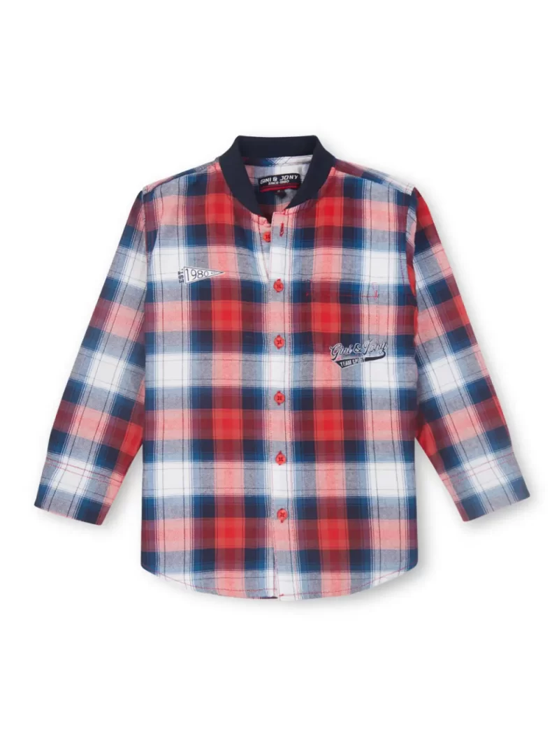 Gini And Jony Boys Red Checkered Woven Full Sleeves Shirt