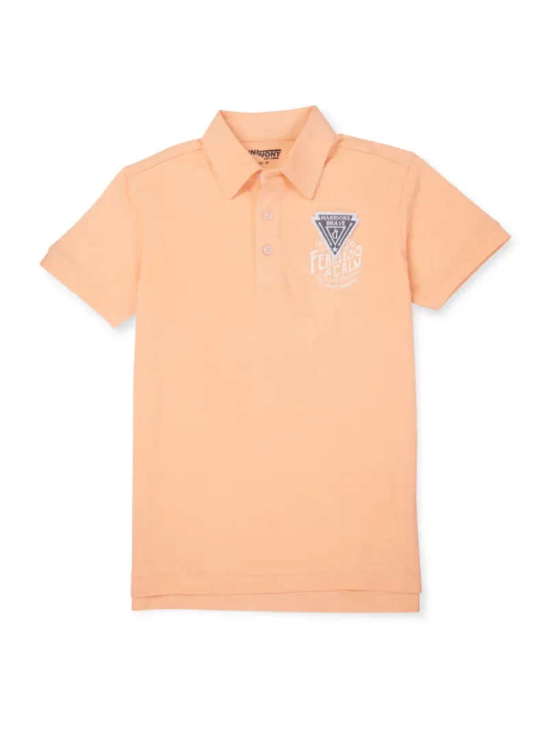 Gini & Jony Boys Peach Solid Cotton Half Sleeves Polo T-Shirt
