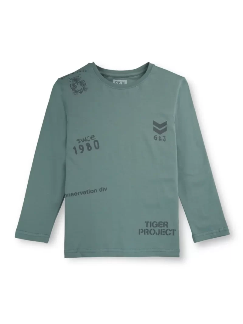 Gini And Jony Boys Green Solid Cotton Full Sleeves T-Shirt