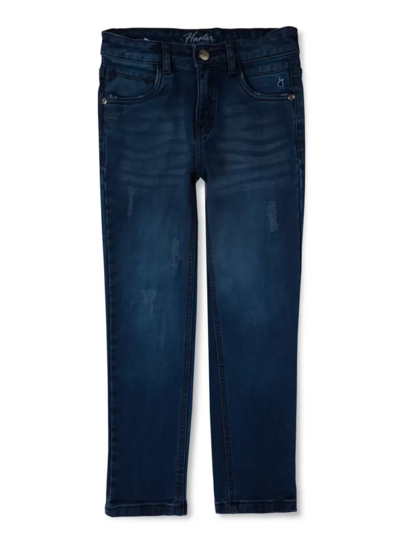 Gini & Jony Boys Blue Solid Denim Fixed Waist Jeans
