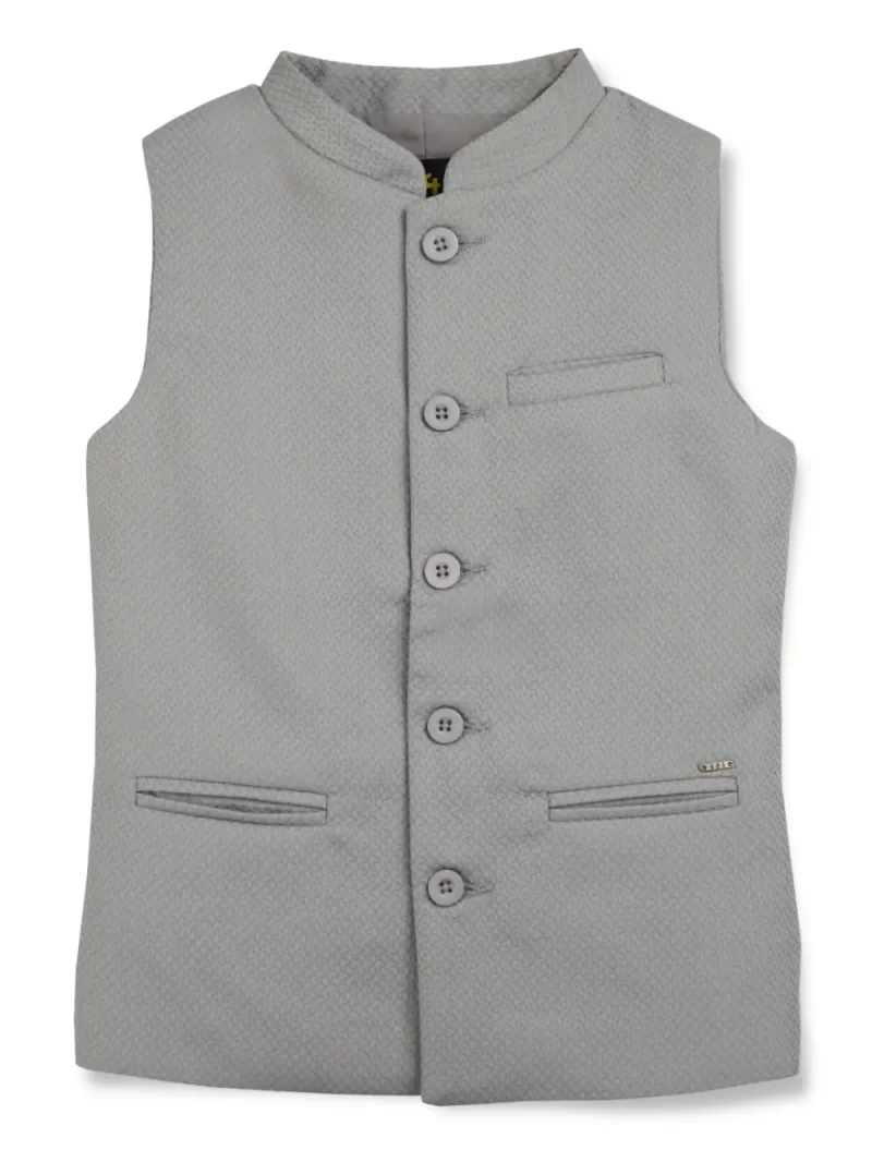 Gini And Jony Boys Grey Solid Cotton Sleeveless Modi Jacket